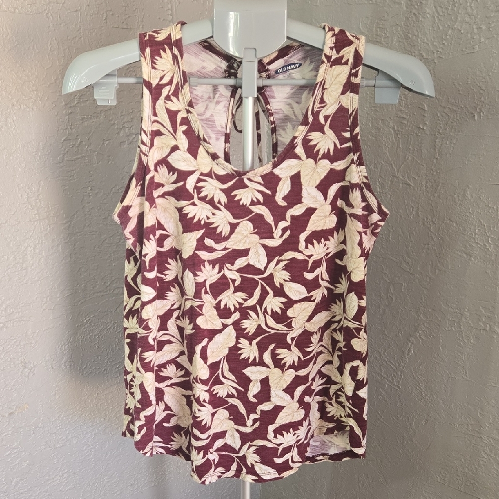 Old Navy Burgundy and Cream Floral Tank Top